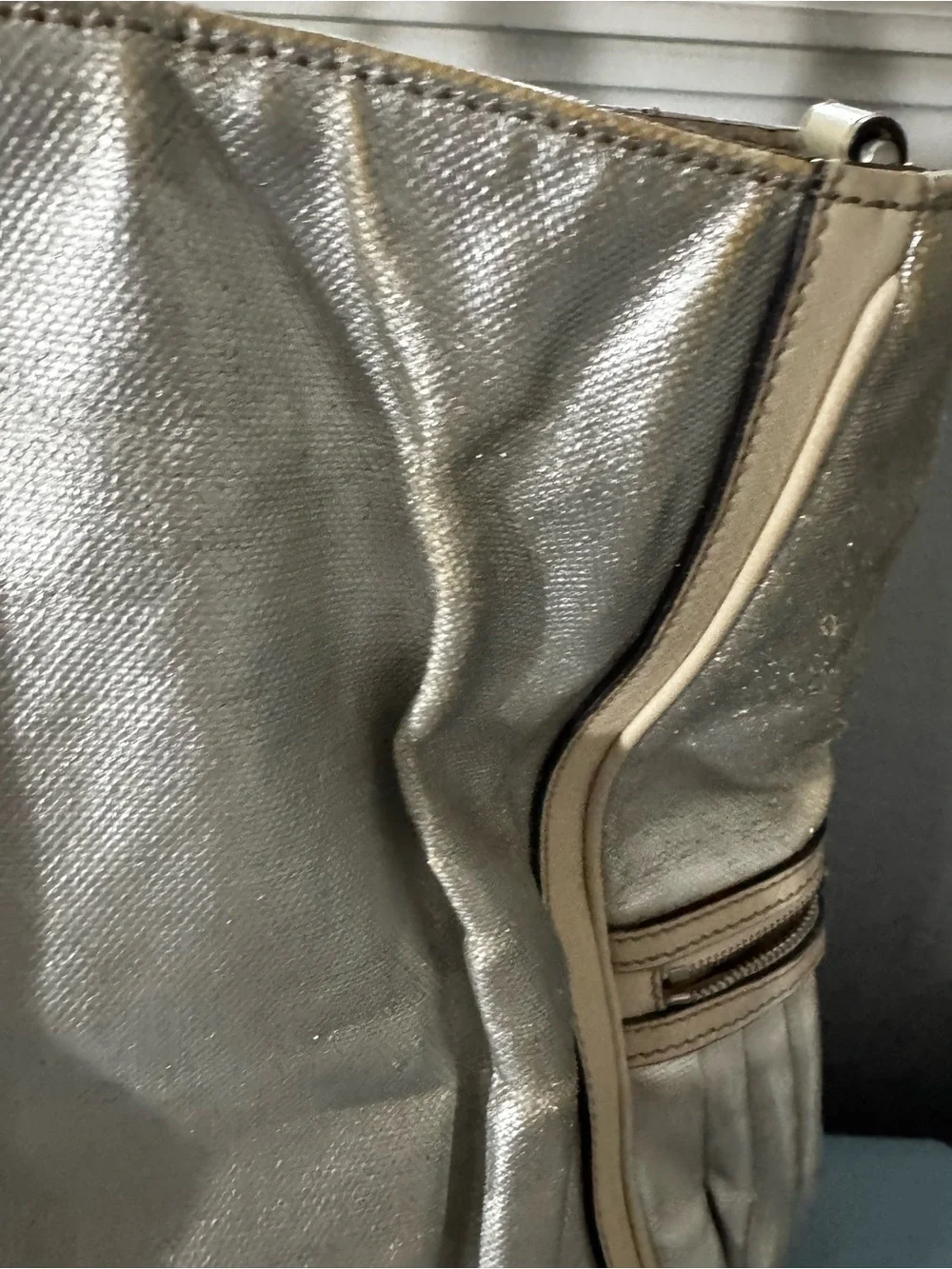 Dolce & Gabbana Metallic Silver Tote Bag with Beige Trim -